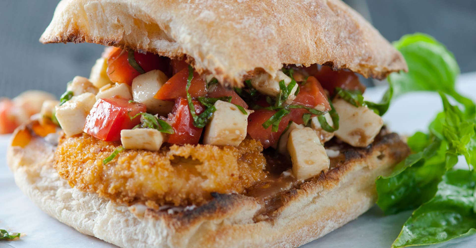 Panko Chicken Sandwich with Tomato-Mozzarella Relish Recipe