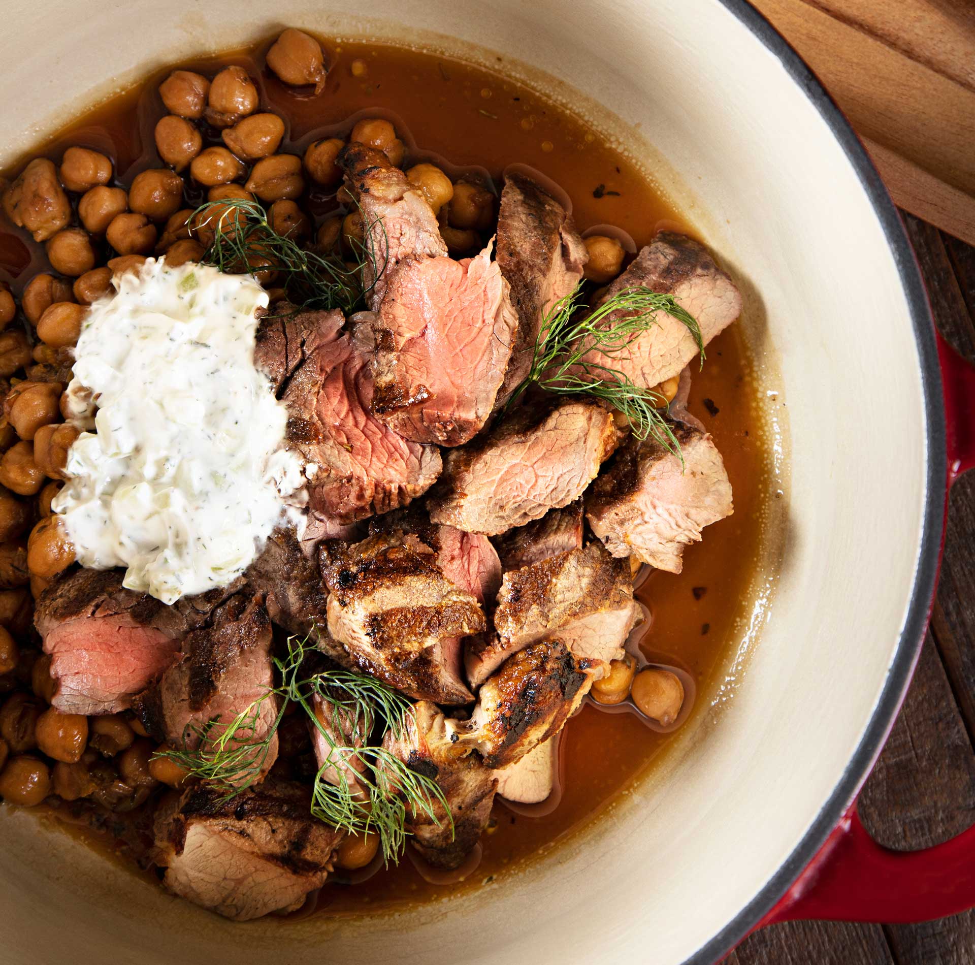 Cooking with Beer: Smoke-Grilled Leg of Lamb with Stout-Braised Garbanzo Beans and Herbed Tzatziki